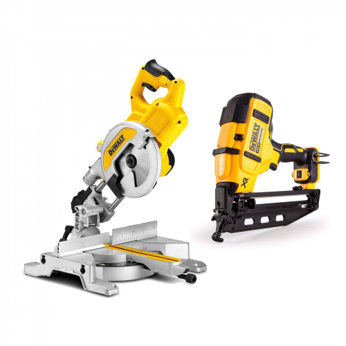 DWS777 DeWALT 216 mm skersinio pjovimo staklės + DCN660N 18V 16 Ga viniakalė