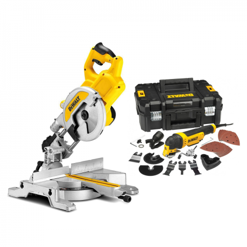 DWS777 DeWALT 216 mm skersinio pjovimo staklės + DWE315KT daugiafunkcinis įrankis