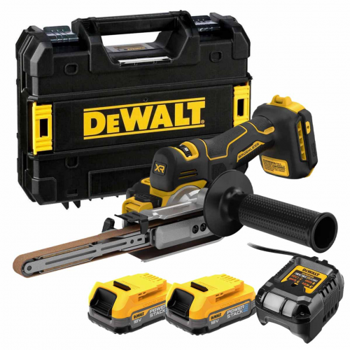 DCM200E2T DeWALT 18V juostinis šlifuoklis 13 mm (2x5.0 Ah)