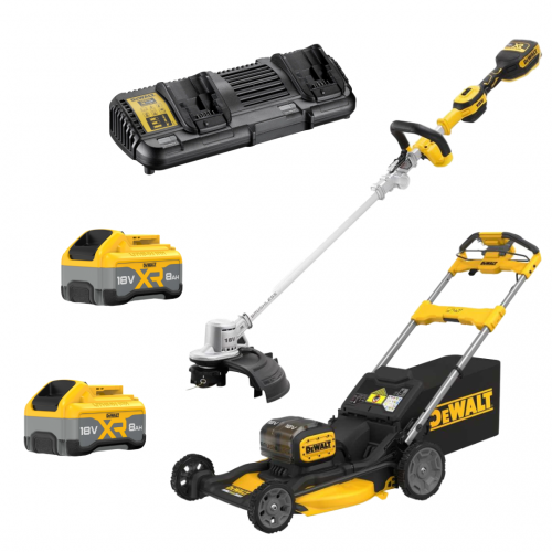 DCMK202W2 DeWALT 18V savaeigės žoliapjovės ir sulankstomo trimerio rinkinys (2x8.0 Ah)