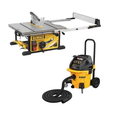 DWE7492 DeWALT išilginio pjovimo staklės + DWV905M DeWALT sauso/šlapio valymo statybinis dulkių siurblys