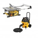 DWE7492 DeWALT išilginio pjovimo staklės + DWV905M DeWALT sauso/šlapio valymo statybinis dulkių siurblys