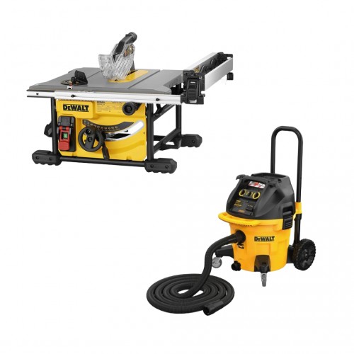 DWE7485 DeWALT išilginio pjovimo staklės 1850W, 210 mm + DWV905M DeWALT sauso/šlapio valymo statybinis dulkių siurblys