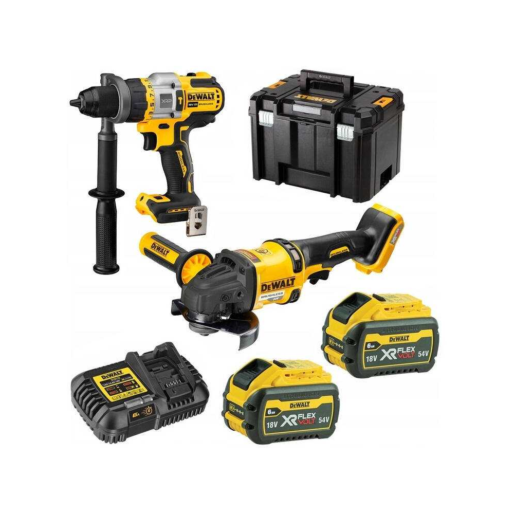 DCK2016T2T DeWALT 18V įrankių rinkinys (DCD999 + DCG418) (2x6.0 Ah)