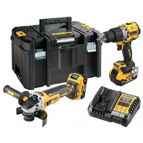 DCK2026P2T DeWALT 18V kampinio šlifuoklio ir suktuvo-smūginio gręžtuvo rinkinys (2x5.0 Ah)