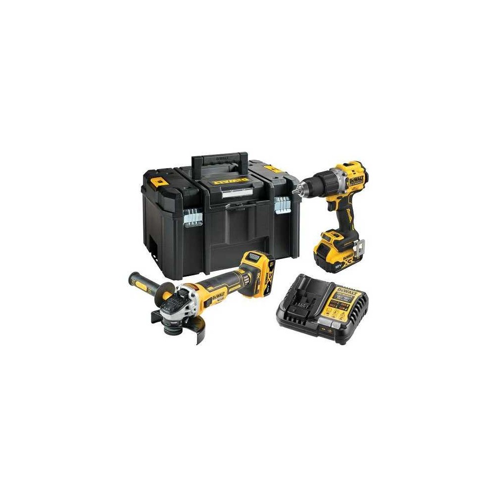 DCK2026P2T DeWALT 18V kampinio šlifuoklio ir suktuvo-smūginio gręžtuvo rinkinys (2x5.0 Ah)