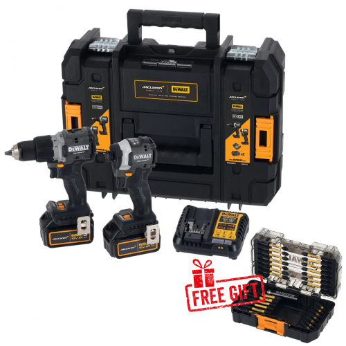 DCK200MM2T 18V bešepetėlių 2 dalių rinkinys su 2 x 5,0 Ah baterijomis