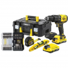SFMCK101D2T Stanley FATMAX 20 V smūginio gręžtuvo rinkinys su gulsčiuku ir 40 vnt. antgalių 2×2.0 Ah