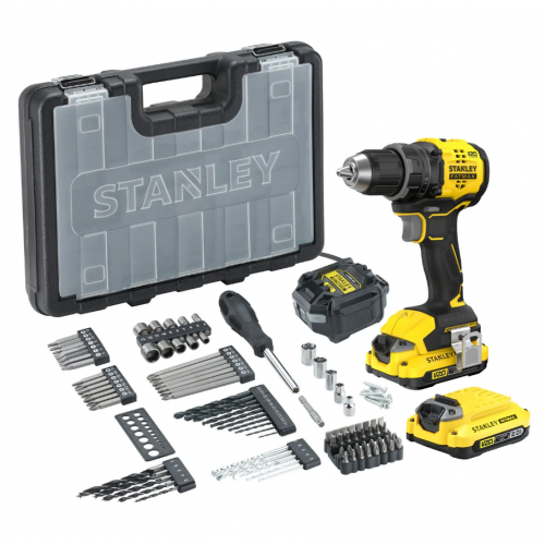 SFMCD714D2A Stanley FATMAX smūginis gręžtuvas–suktuvas – su 2 baterijomis ir aksesuarais