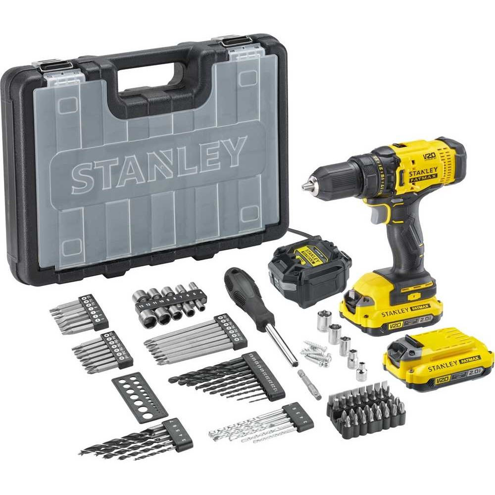 SFMCD700D2A Stanley FATMAX 8V V20 gręžtuvas–suktuvas, 2×2Ah, 100 priedų