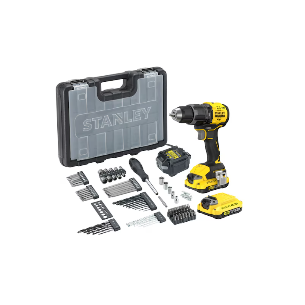 SFMCD716D2A Stanley FATMAX gręžtuvas–suktuvas V20, 2×2.0Ah + 100 vnt. priedų