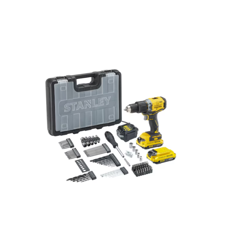 SFMCD715D2A Stanley FATMAX gręžtuvas–suktuvas 18V V20, 2 × 2.0Ah + 100 vnt. priedų