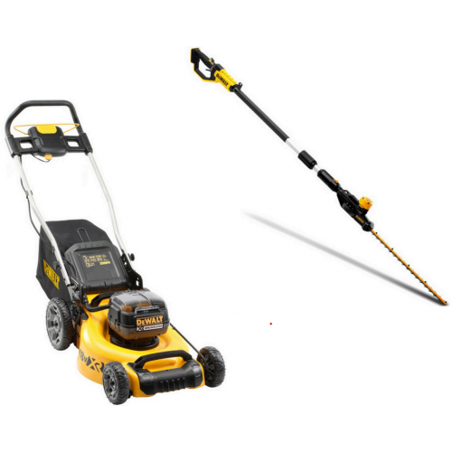 DCMW564P2 DeWALT 2x18V akumuliatorinė žoliapjovė (2x5.0 Ah) + DCMPH566N DeWALT 18V XR 550 mm gyvatvorių žirklės