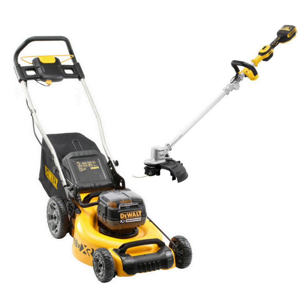 DCMW564P2 DeWALT 2x18V akumuliatorinė žoliapjovė (2x5.0 Ah) + DCMPH566N DeWALT 18V XR 550 mm gyvatvorių žirklės
