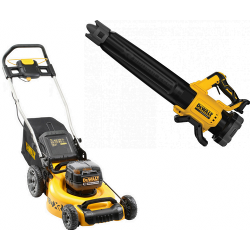 DCMW564P2 DeWALT 2x18V akumuliatorinė žoliapjovė (2x5.0 Ah) + DCMPH566N DeWALT 18V XR 550 mm gyvatvorių žirklės