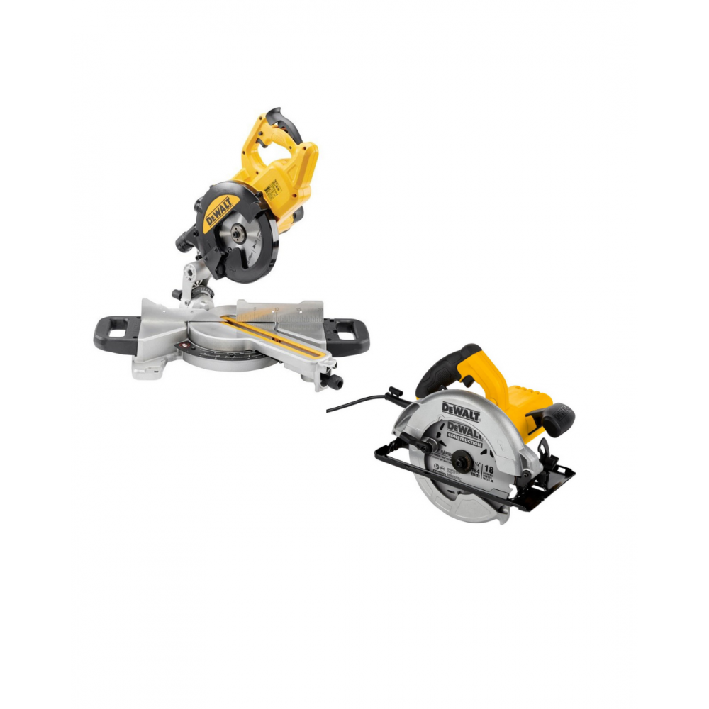 DWS773 DeWALT 216 mm skersinio pjovimo staklės 1300W + DWE5615 DeWALT 190 mm diskinis pjūklas 1500W