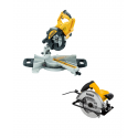 DWS774 DeWALT 216 mm skersinio pjovimo staklės 1400W + DWE5615 DeWALT 190 mm diskinis pjūklas 1500W