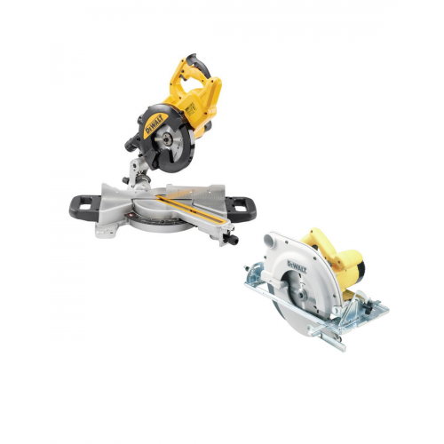 DWS773 DeWALT 216 mm skersinio pjovimo staklės 1300W + D23700 DeWALT 86 mm pjūvio gylio našusis diskinis pjūklas