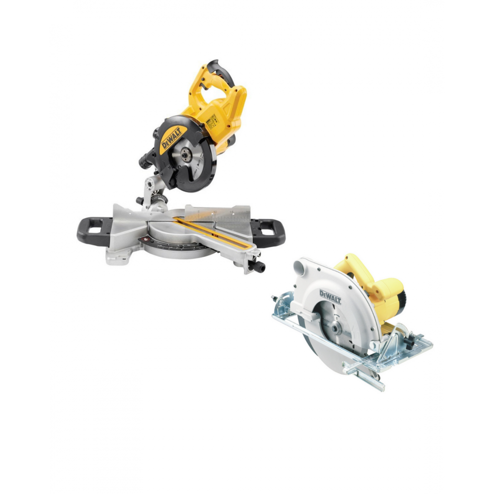 DWS773 DeWALT 216 mm skersinio pjovimo staklės 1300W + D23700 DeWALT 86 mm pjūvio gylio našusis diskinis pjūklas