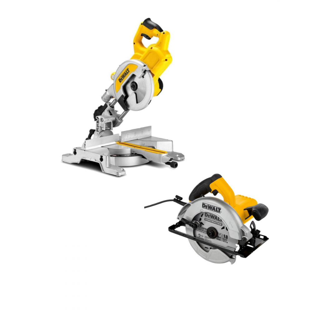 DWS777 DeWALT 216 mm skersinio pjovimo staklės + DWE5615 DeWALT 190 mm diskinis pjūklas 1500W