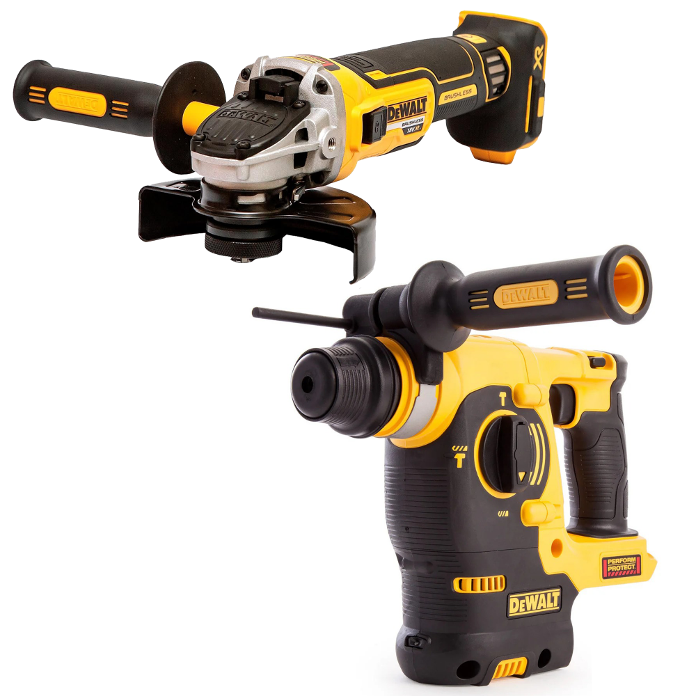 DCH253N DeWALT 18V SDS-Plus perforatorius + DCG405N 18V kampinis šlifuoklis 125 mm