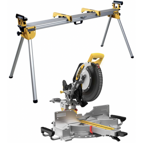 DCS782XW2 DeWALT skersavimo pjūklas 2x8 Ah + DE7023 DeWALT skersinio pjovimo staklių stovas