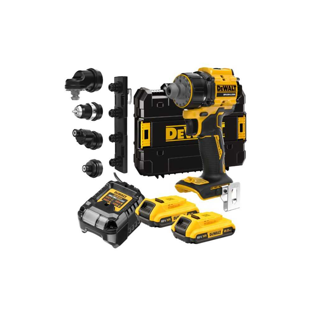 DCD803D2T DeWALT 18V XR akumuliatorinis suktuvas - gręžtuvas, 2×2.0 Ah