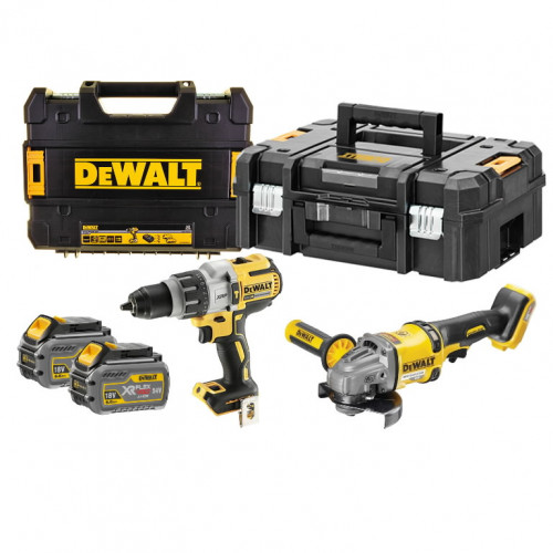 DCD996NT DeWALT 18V suktuvas/gręžtuvas + DCG414T2 FLEXVOLT 54V kampinis šlifuoklis